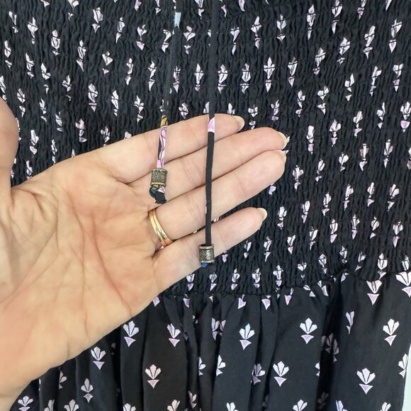 NEW Anthropologie Smocked Black Floral Midi Dress Short Sleeve Size Small $180 - Picture 11 of 14